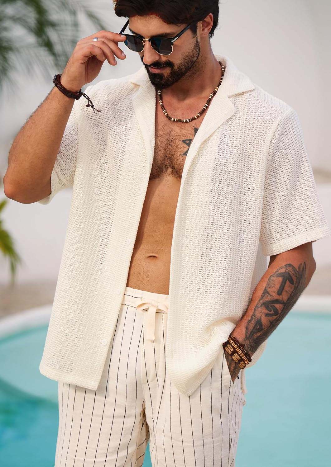 Camisa de Ganchillo Herbert para Hombre - Estilo Cubano Calado de Verano
