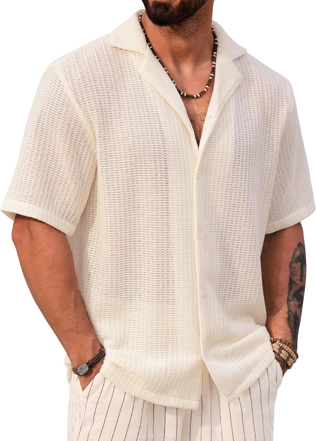 Camisa de Ganchillo Herbert para Hombre - Estilo Cubano Calado de Verano