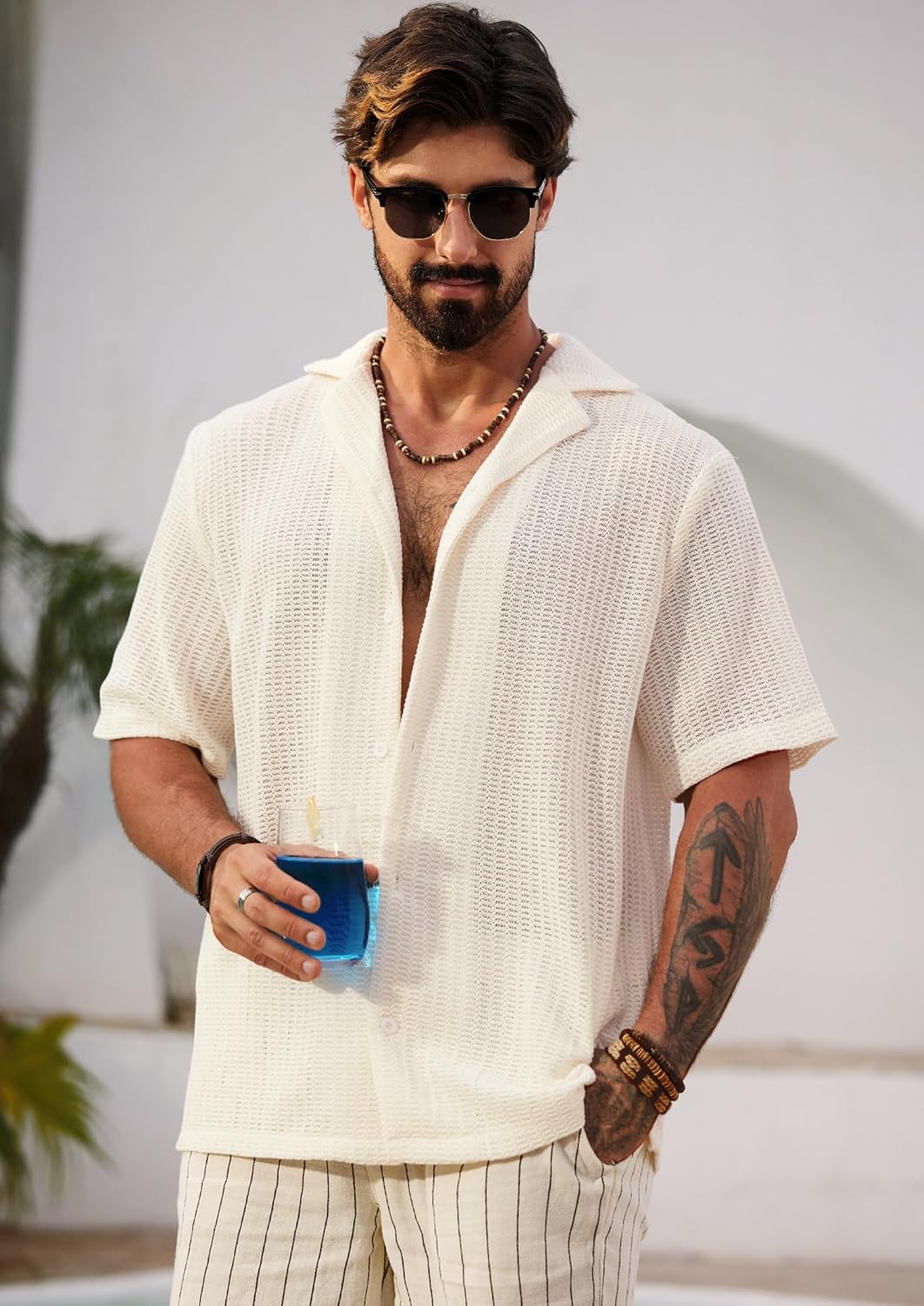 Camisa de Ganchillo Herbert para Hombre - Estilo Cubano Calado de Verano