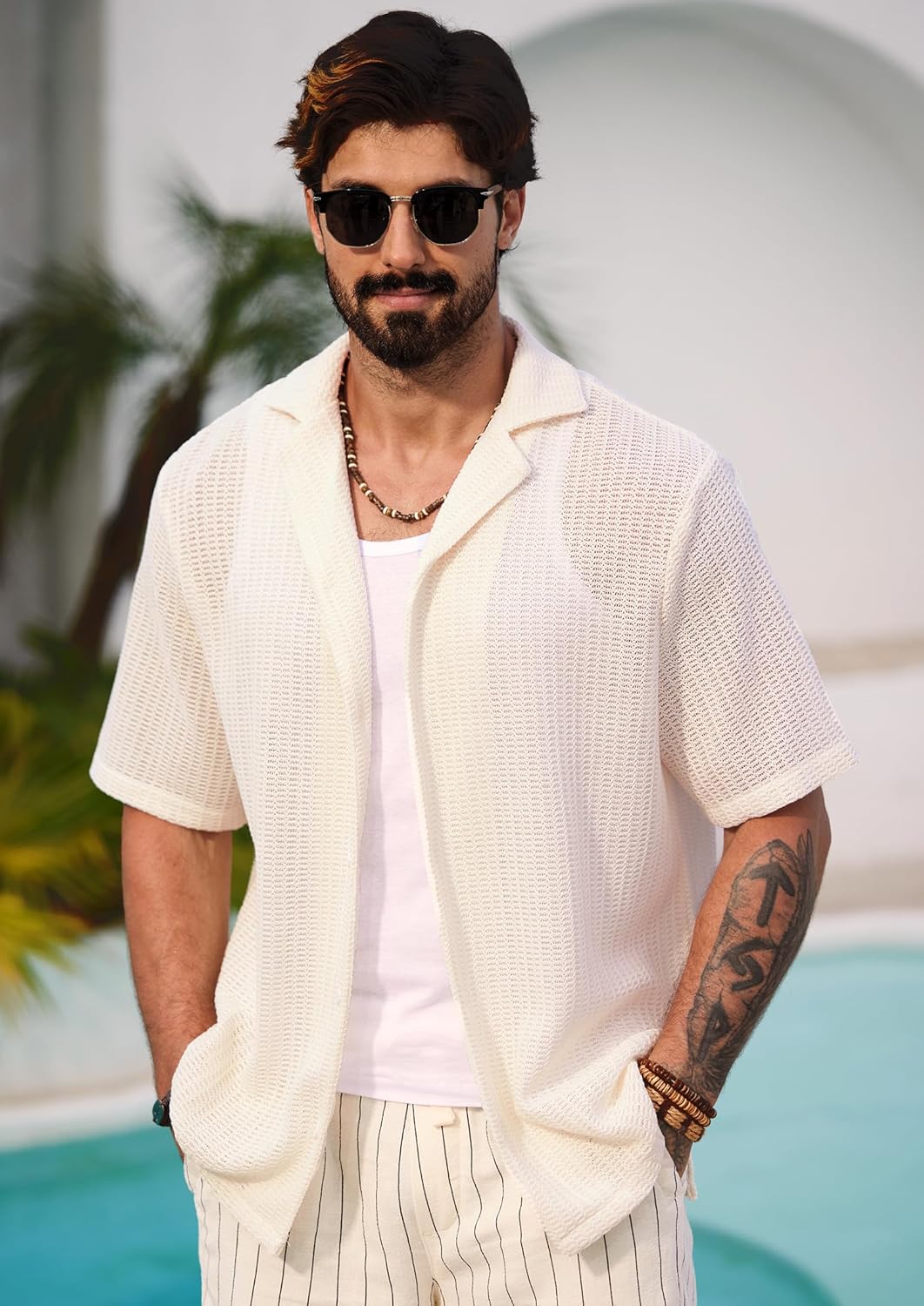 Camisa de Ganchillo Herbert para Hombre - Estilo Cubano Calado de Verano