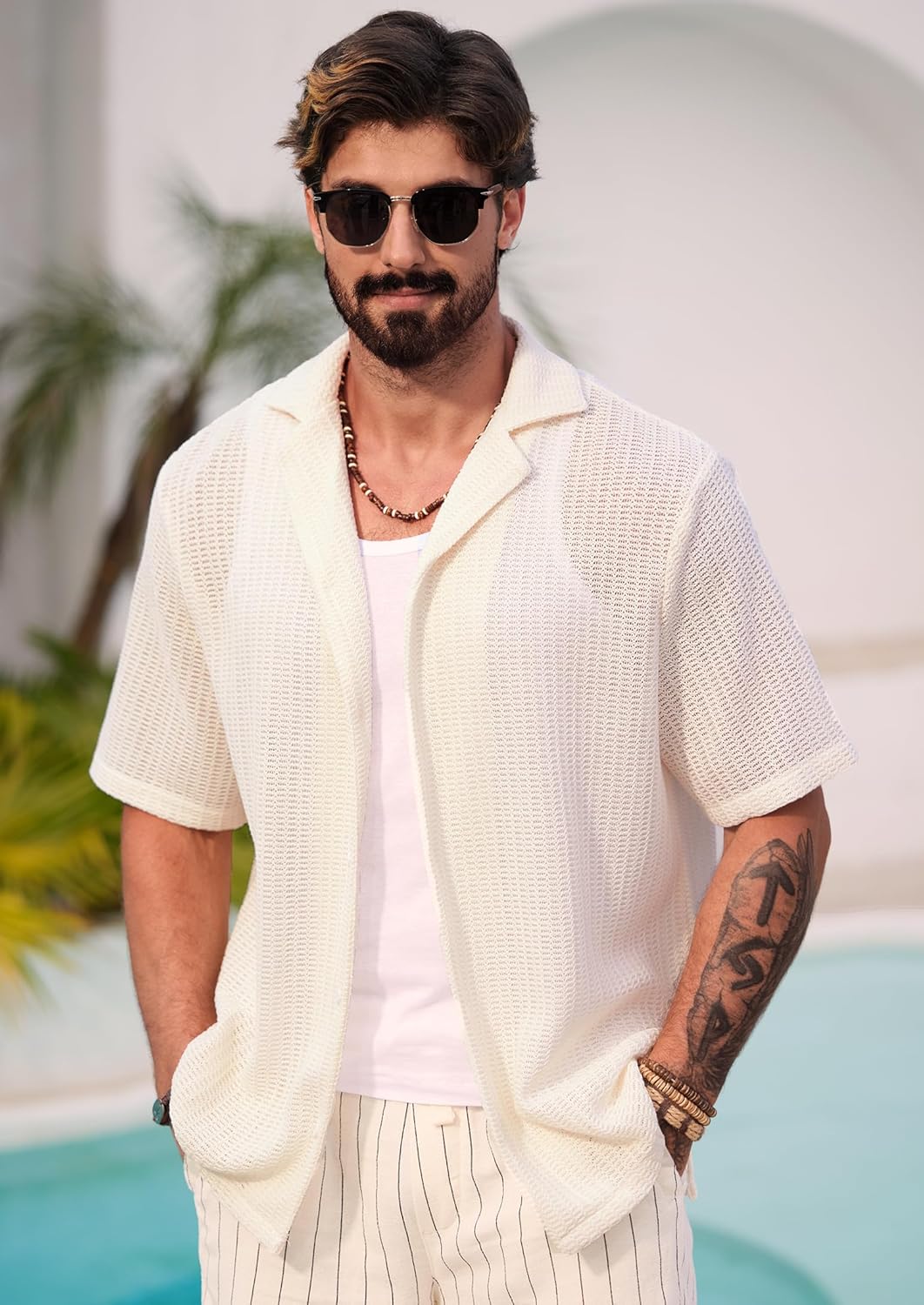 Camisa de Ganchillo Herbert para Hombre - Estilo Cubano Calado de Verano