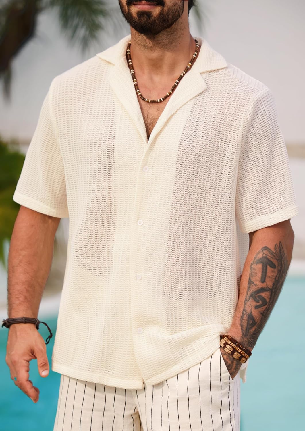Camisa de Ganchillo Herbert para Hombre - Estilo Cubano Calado de Verano